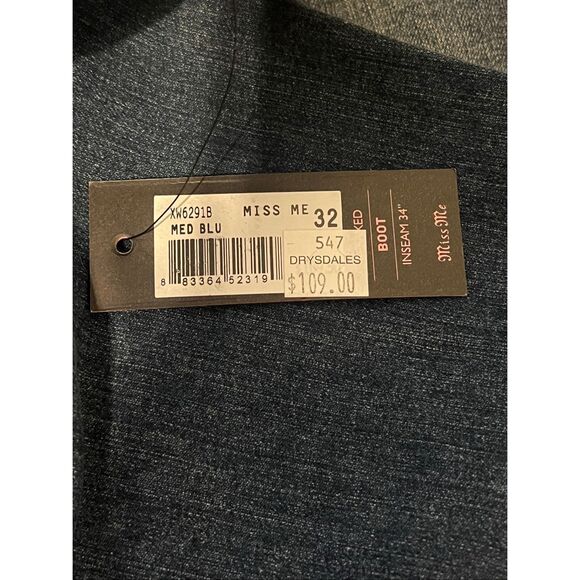 Miss Me Women's Embellished Flap Pockets Bootcut Jeans Blue Denim Size 32 NWT - Picture 5 of 5